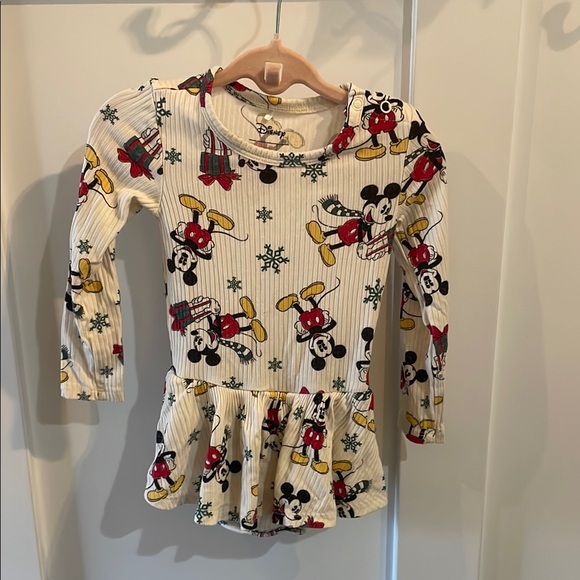 Posh Peanut Disney Mickey Holiday Long Sleeve Bodysuit Dress 6-12 Months - Picture 1 of 7